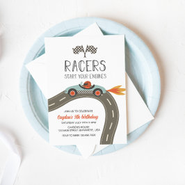 invitación de cumpleaños de coche de carreras azul