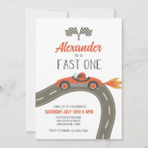 Invitación de cumpleaños de coche de carreras azul