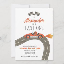 Invitación de cumpleaños de coche de carreras azul