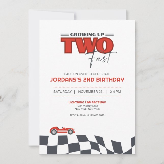 Invitación de cumpleaños de coche de carreras crec (Anverso)