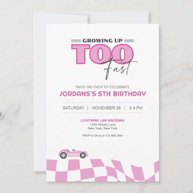 Invitación de cumpleaños de coche de carreras Crec (Anverso)