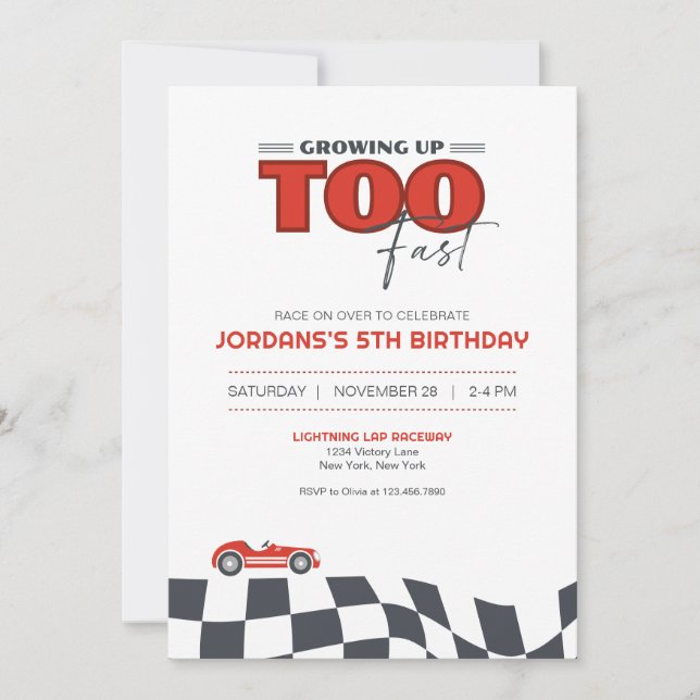 Invitación de cumpleaños de coche de carreras Crec (Anverso)