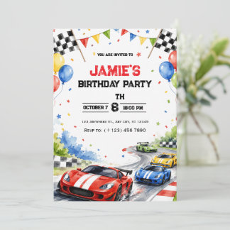 Invitación de cumpleaños de coche de carreras en a