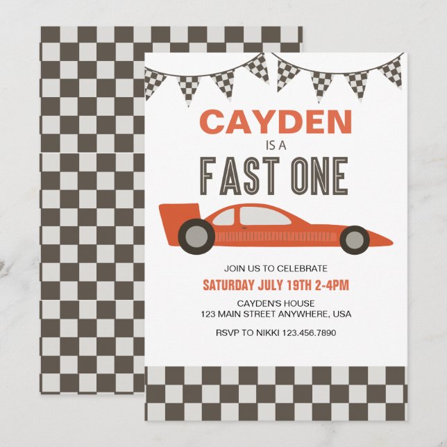 Invitación de cumpleaños de coche de carreras Fast (Anverso / Reverso)