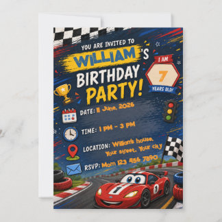 Invitación de cumpleaños de coche de carreras | P