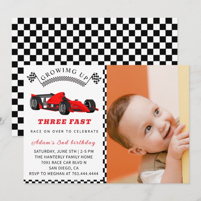 Invitación de cumpleaños de coche de carreras para (Anverso / Reverso)