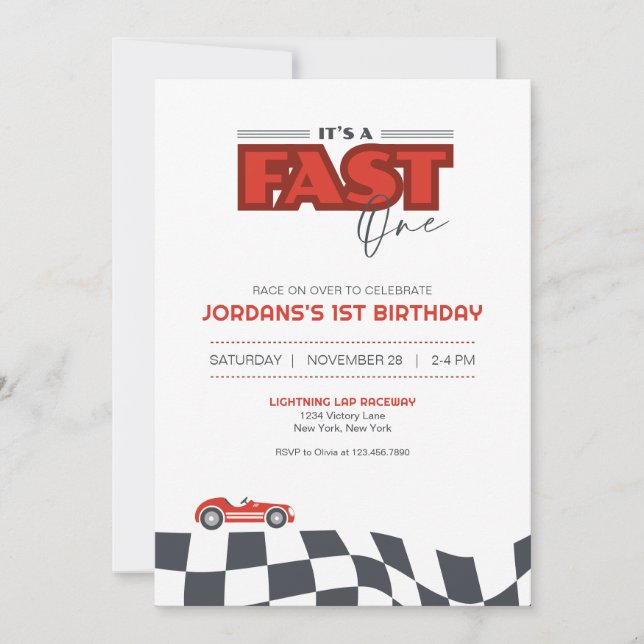 Invitación de Cumpleaños de Coche de Carreras Rápi (Anverso)