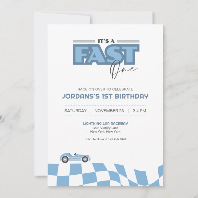Invitación de Cumpleaños de Coche de Carreras Rápi (Anverso)