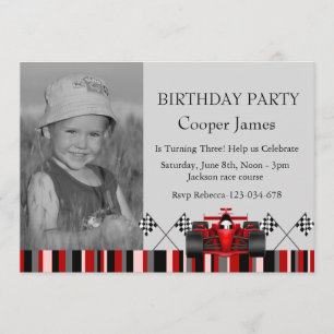 Invitación de cumpleaños de coche de carreras rojo