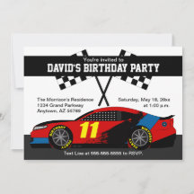 Invitación de cumpleaños de coche de carreras rojo