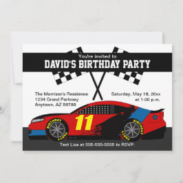 Invitación de cumpleaños de coche de carreras rojo