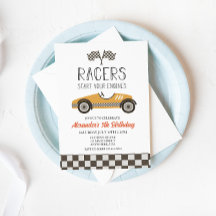 Invitación de cumpleaños de coche de carreras vint