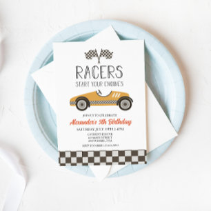 Invitación de cumpleaños de coche de carreras vint