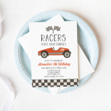 Invitación de cumpleaños de coche de carreras vint