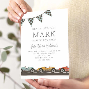Invitación de cumpleaños de coche de carreras vint