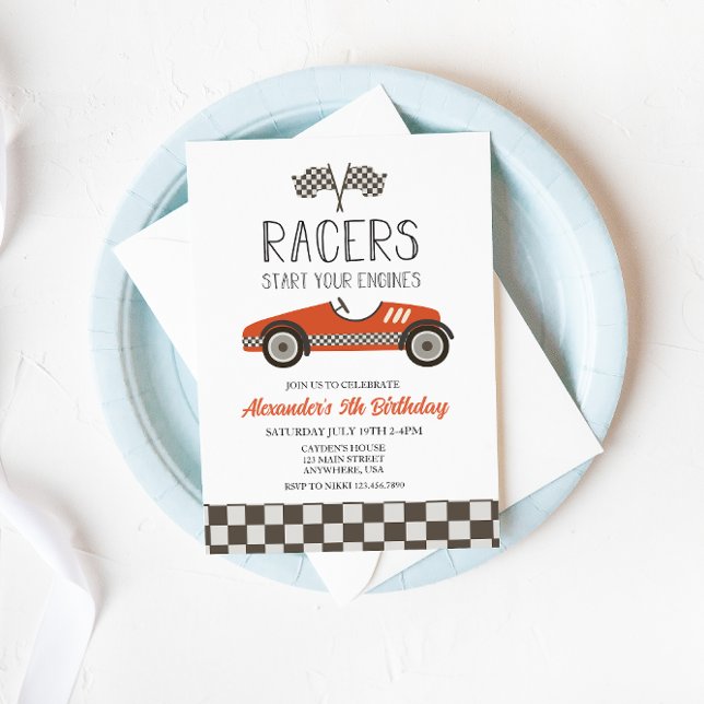 Invitación de cumpleaños de coche de carreras vint (Subido por el creador)