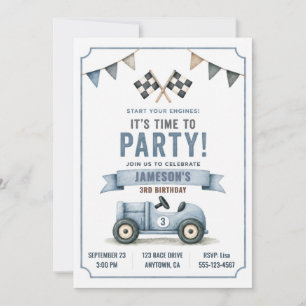 Invitación de cumpleaños de coche de carreras vint