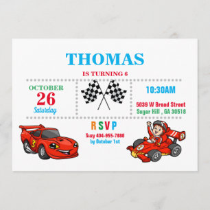 Invitación de cumpleaños de coche de raza roja