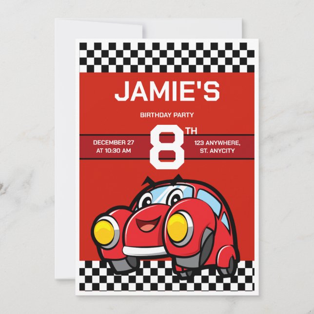 invitación de cumpleaños de coches (Anverso)