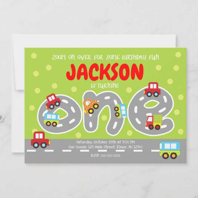 Invitación de cumpleaños de coches de transporte d (Anverso)