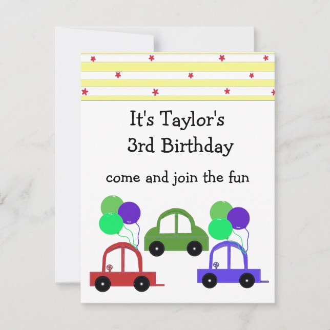 Invitación de cumpleaños de Coches Geniales (Anverso)