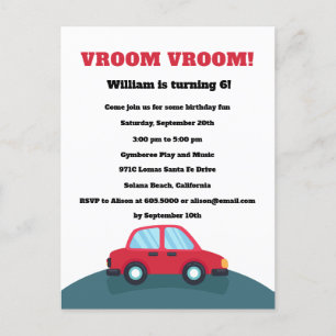 Invitación de cumpleaños de coches Vroom Vroom
