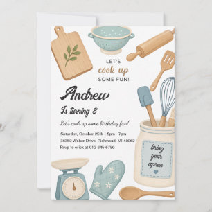 Invitación de cumpleaños de cocina de chef persona