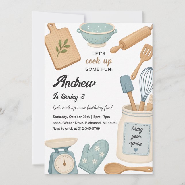 Invitación de cumpleaños de cocina de chef persona (Anverso)