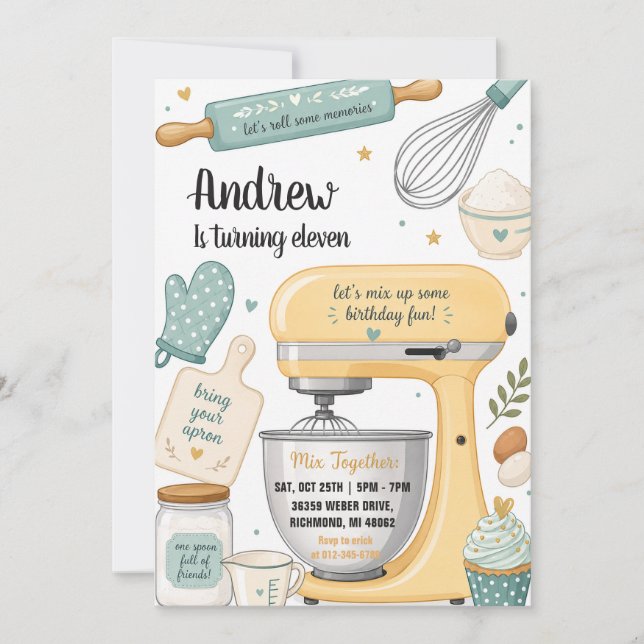 Invitación de cumpleaños de cocina de chef persona (Anverso)