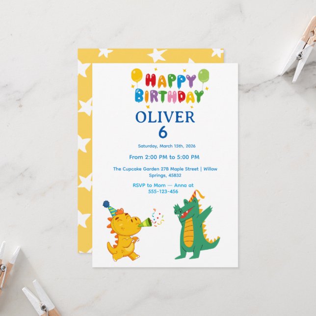 Invitación de cumpleaños de cocodrilo e hipopótamo (Anverso/Reverso In Situ)