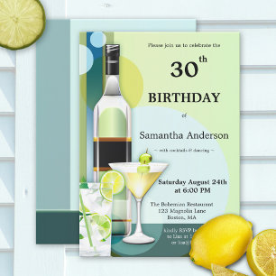 Invitación de cumpleaños de cóctel verde Verde azu