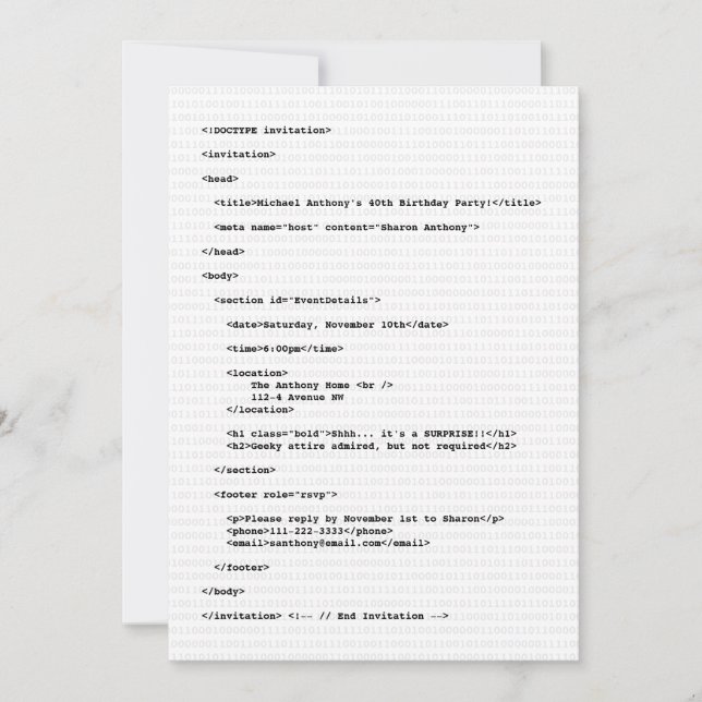 Invitación de cumpleaños de código HTML de program (Anverso)