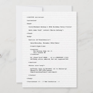 Invitación de cumpleaños de código HTML de program