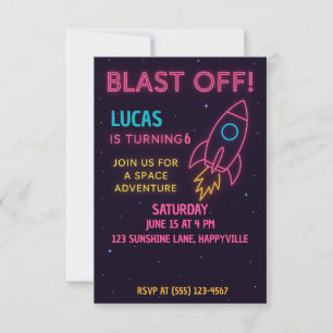 Invitación de cumpleaños de cohete espacial al air