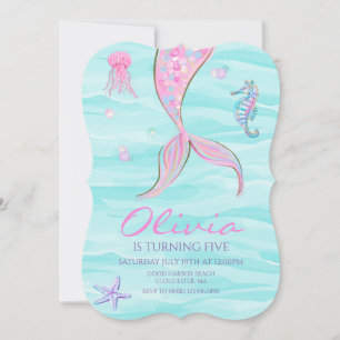 Invitación de cumpleaños de cola de sirena bajo el