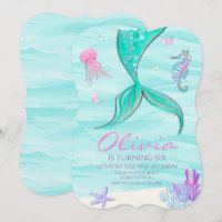 Invitación de cumpleaños de cola de sirena bajo el