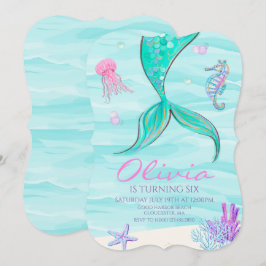 Invitación de cumpleaños de cola de sirena bajo el