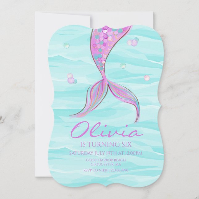 Invitación de cumpleaños de cola de sirena bajo el (Anverso)