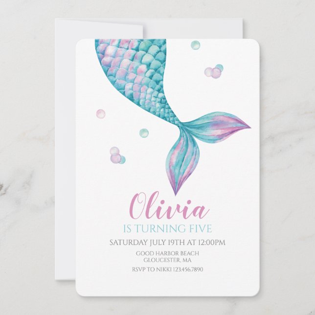 Invitación de cumpleaños de cola de sirena bajo el (Anverso)