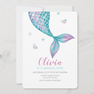 Invitación de cumpleaños de cola de sirena bajo el