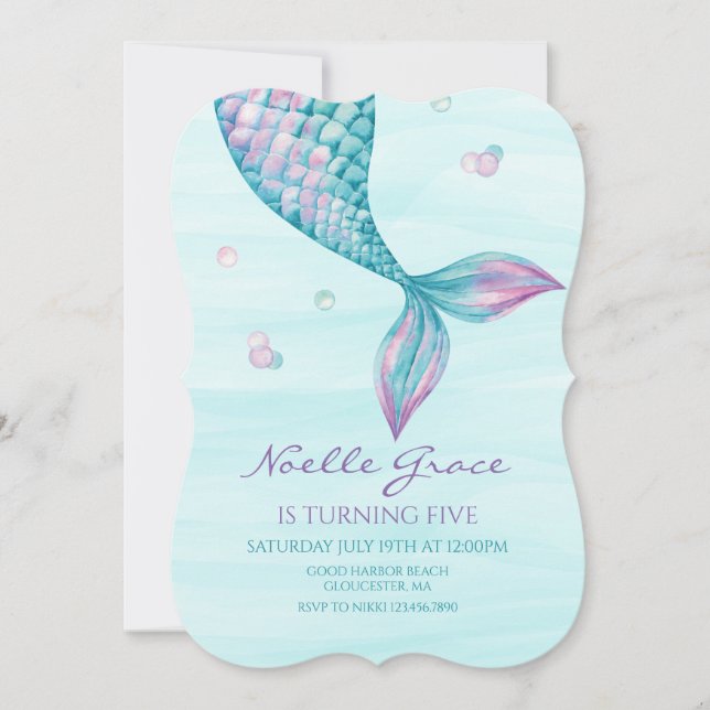Invitación de cumpleaños de cola de sirena bajo el (Anverso)