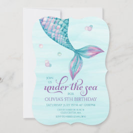 Invitación de cumpleaños de cola de sirena bajo el
