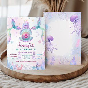 Invitación de cumpleaños de cola de sirena colorid