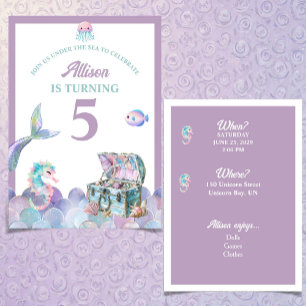 Invitación de cumpleaños de cola de sirena púrpura