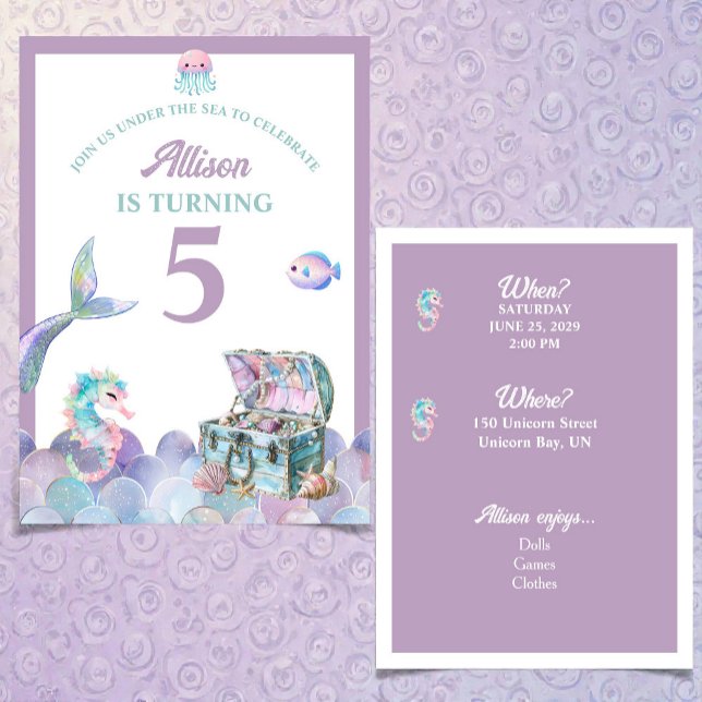 Invitación de cumpleaños de cola de sirena púrpura (Subido por el creador)