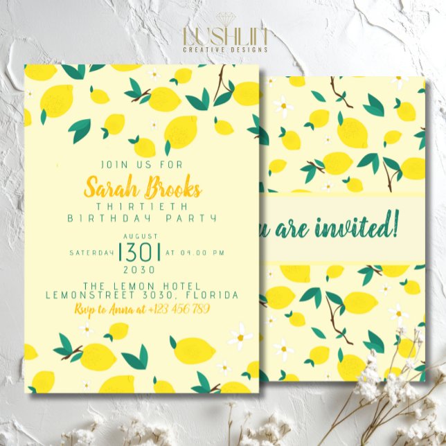 Invitación de cumpleaños de color amarillo limón (Subido por el creador)