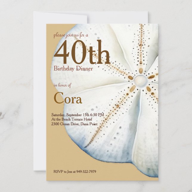Invitación de cumpleaños de color arena y dólar (Anverso)