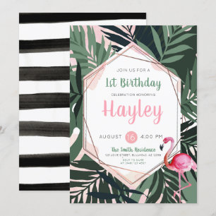 Invitación de cumpleaños de color flamíngo tropica