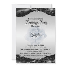 Invitación de cumpleaños de color negro y plata