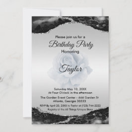 Invitación de cumpleaños de color negro y plata